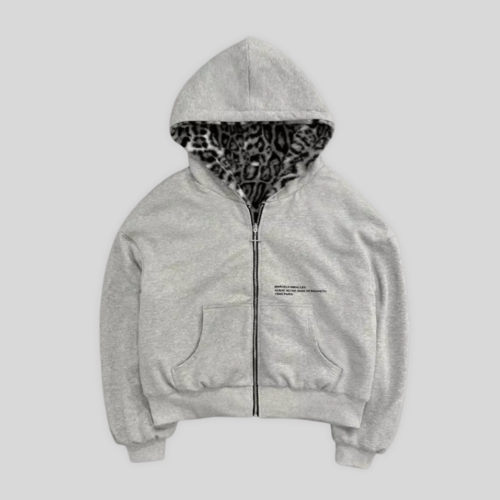 REVERSIBLE LEOPARD ZIP-UP