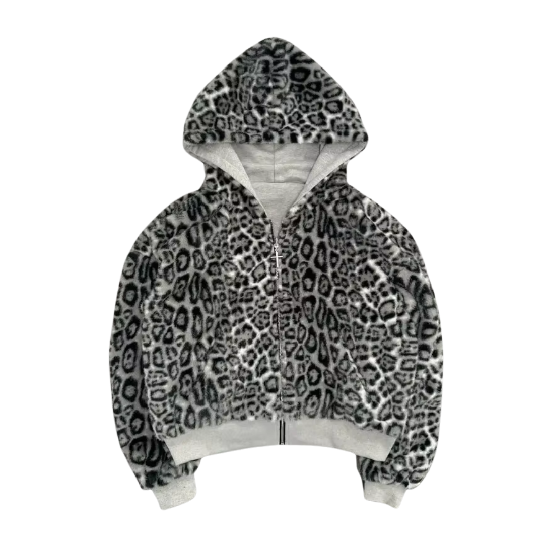 REVERSIBLE LEOPARD ZIP-UP